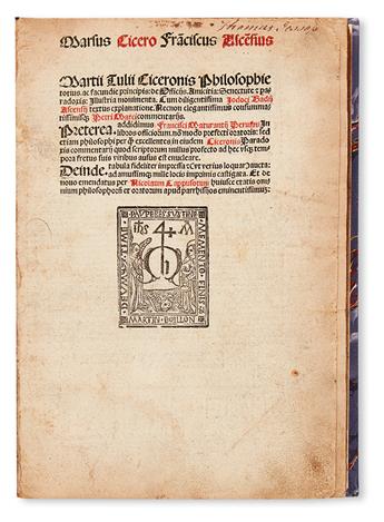 CICERO, MARCUS TULLIUS. De officiis, amicitia, senectute & paradoxis illustria monimenta.  1512